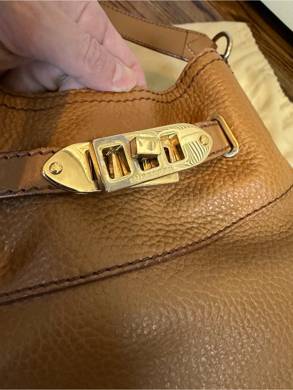 Burberry Cognac Brown Pebbled Leather Shoulder Bag - Picture 13 of 16